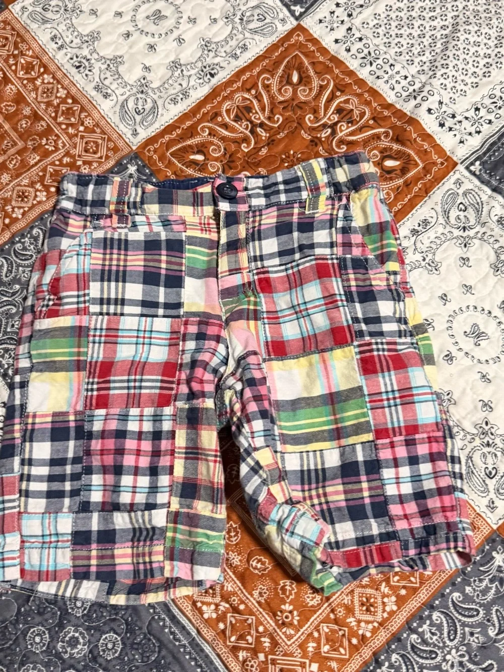 Old Navy Toddler Boys Size 4T Colorful Plaid Patchwork Shorts